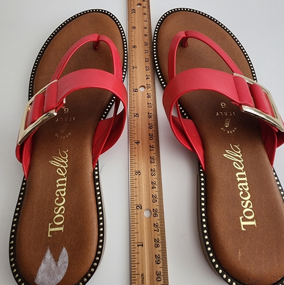 Toscanella Red Buckled Thong Sandals Size 6 Made in Italy Summer Sandals - Picture 5 of 11